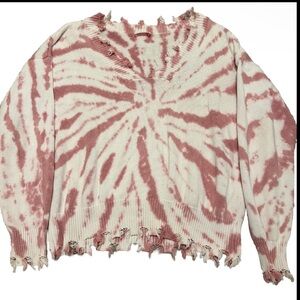 Pink Lily Women’s Size L Pink Tie Dyed Raw Hem Sweater